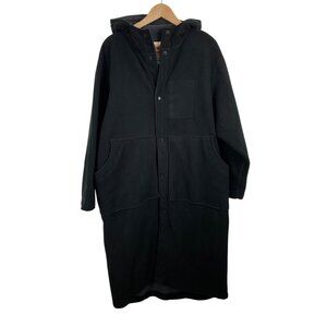 Heatlab Mens Medium Black Hooded Fleece Coat With Snap Buttons & Front Pockets